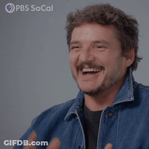 Laughing Pedro Pascal Eating Sandwich GIF