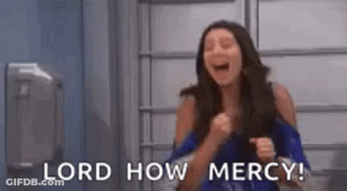 Laughing Woman Holding Fist Lord How Mercy GIF