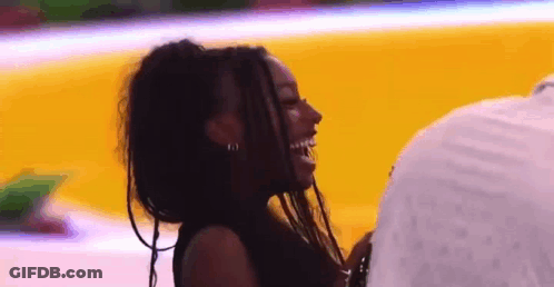 Laughing Woman With Dreadlocks And Man On Basketball Court GIF