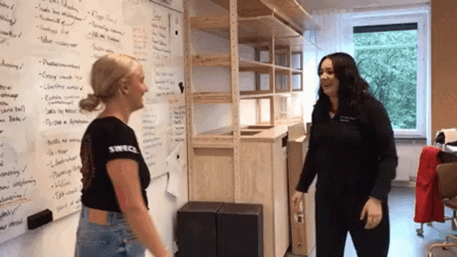 Laughing Women Chest Bump GIF