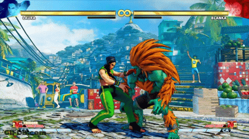 Laura And Blanka Fighting Video Game GIF