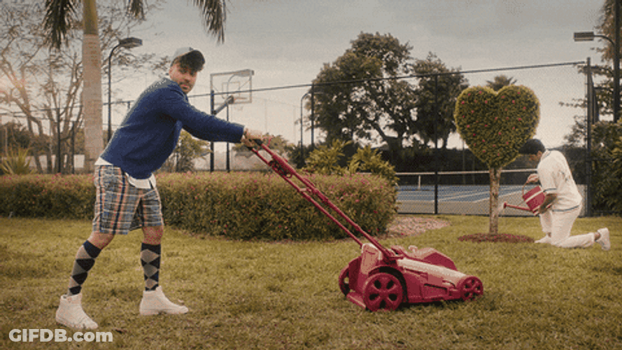 Lawn Mower Gardener Shoulder Shrug GIF