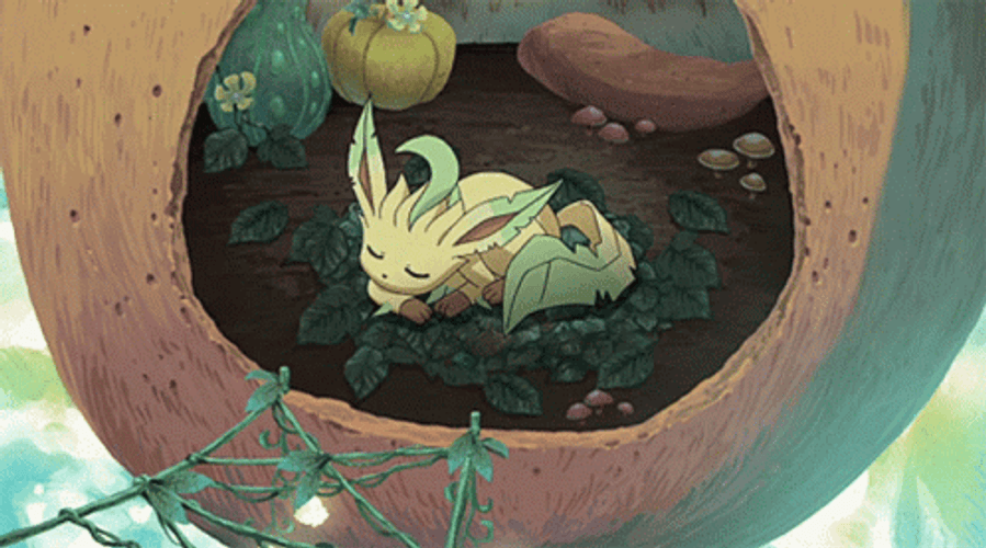 Leafeon Sleeping In Its Hideout GIF