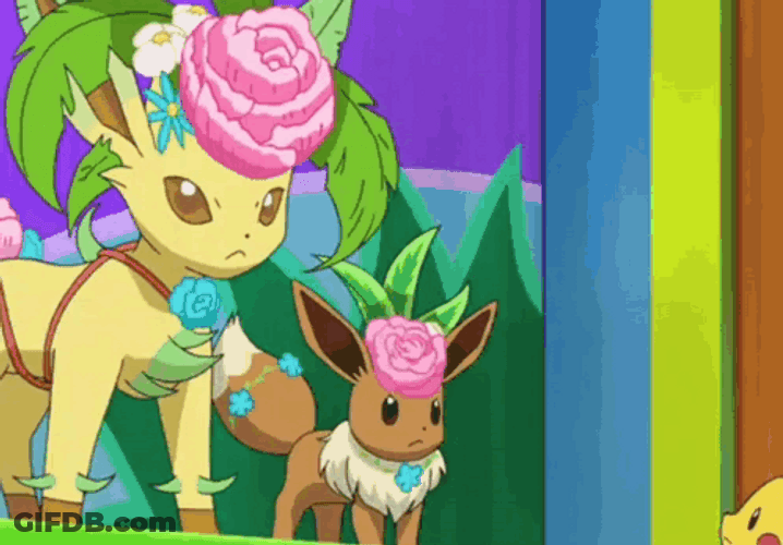 Leafeon With Eevee And Pikachu GIF