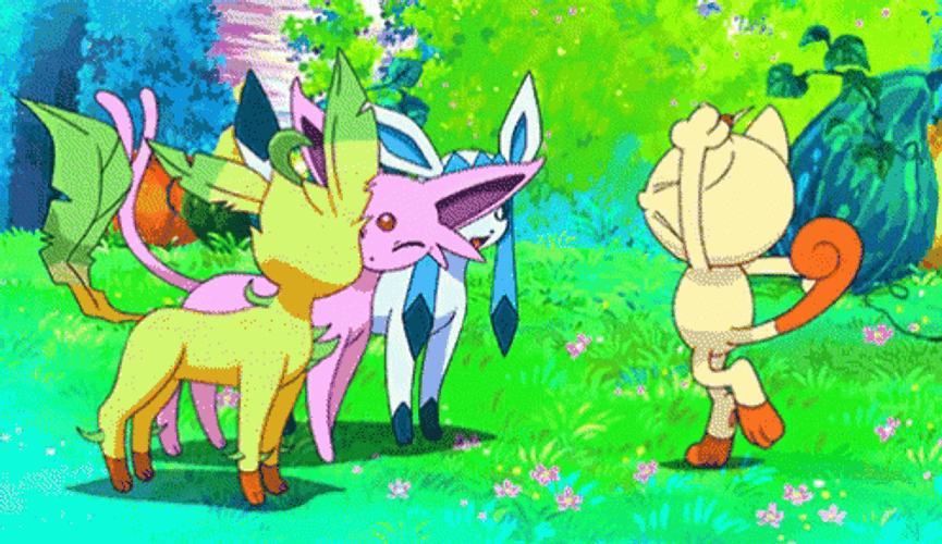 Leafeon With Glaceon Espeon And Meowth GIF