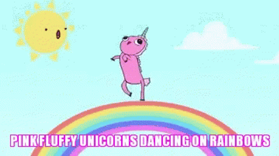 Leaping Pink Fluffy Unicorns Dancing On Rainbows GIF