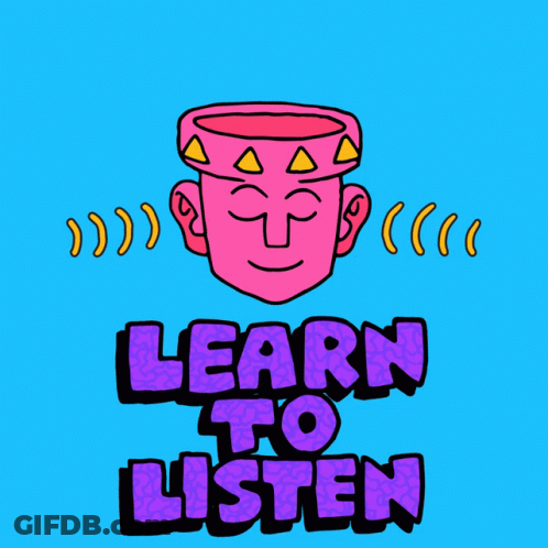 Learn To Listen Sign With Cartoon Head GIF
