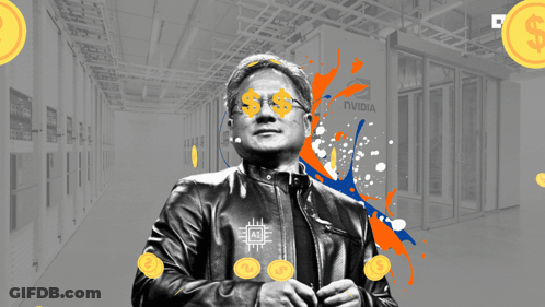 Leather Jacket Man With Coins And Nvidia Logo GIF