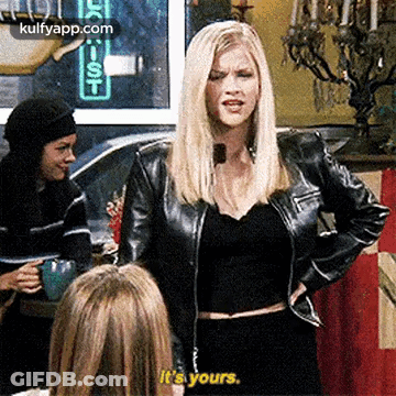 Leather Jacket Woman Tells Black Top Woman 'It's Yours GIF