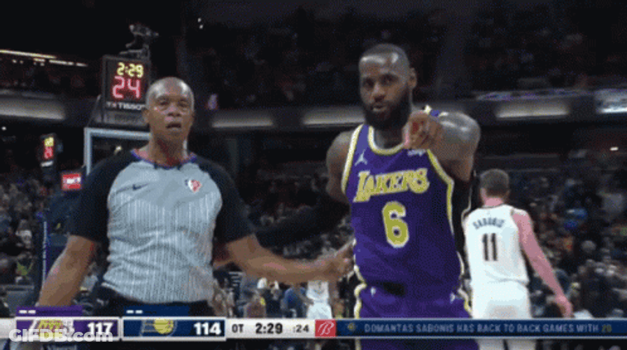 Lebron Flop Pointing With Referee GIF
