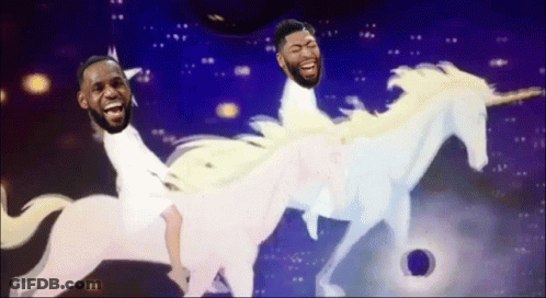 Lebron James And Anthony Davis Riding Unicorns In Space GIF