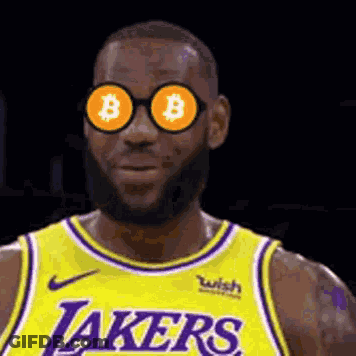 Lebron James In Yellow Lakers Jersey And Bitcoin Sunglasses GIF