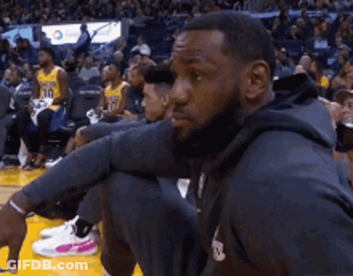 Lebron James Is Sitting In The Stands Watching A Basketball Game GIF