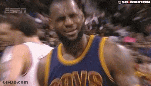 Lebron James Is Wearing A Cavs Jersey And Smiling At The Camera . GIF