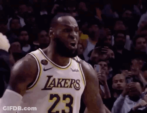 Lebron James Is Wearing A Lakers Jersey And Shouting At The Crowd . GIF