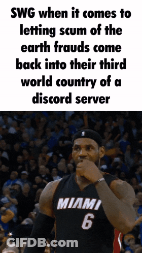 Lebron James Is Wearing A Miami 6 Jersey And Covering His Mouth GIF