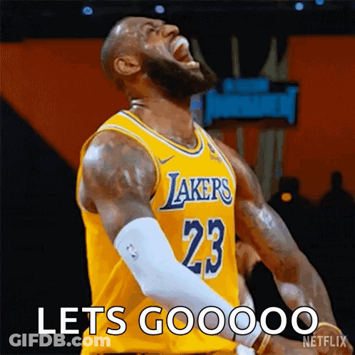 Lebron James Is Wearing A Yellow Lakers Jersey And Screaming During A Basketball Game . GIF