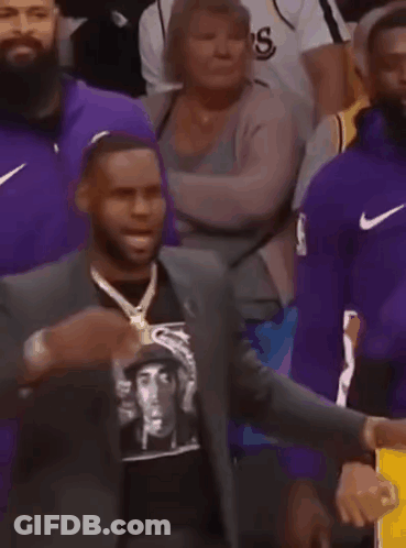 LeBron James Watching Basketball In Suit And Gold Chain GIF