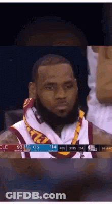 LeBron James Wearing Scarf Watching Game GIF