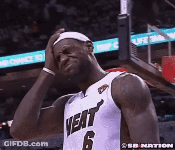 Lebron Missing Dunk Beating His Head GIF
