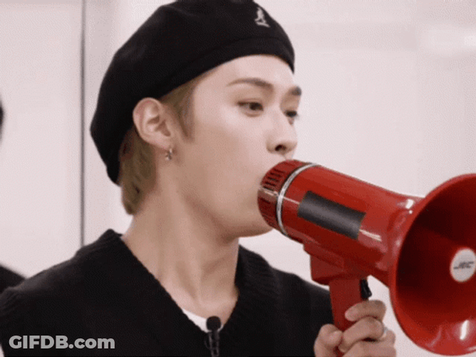 Lee Know Shouts On Megaphone GIF