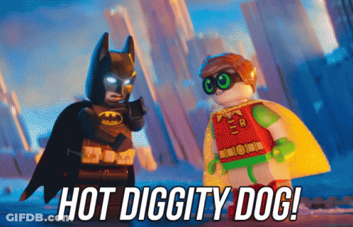 Lego Batman And Robin With Hot Diggity Dog Text GIF