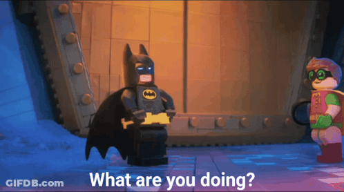Lego Batman And Robin Asking What Are You Doing GIF