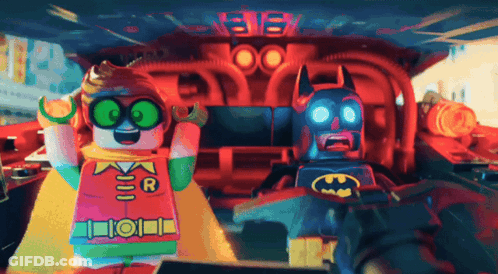 Lego Batman And Robin Standing In Car GIF