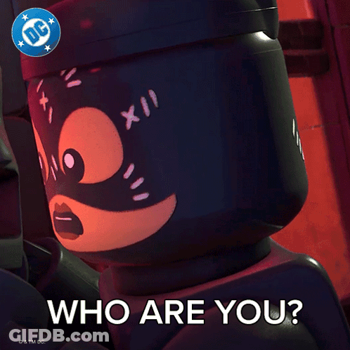 Lego Catwoman Says Who Are You With DC Logo GIF