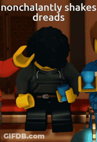 Lego Character Nonchalantly Shakes Dreads GIF