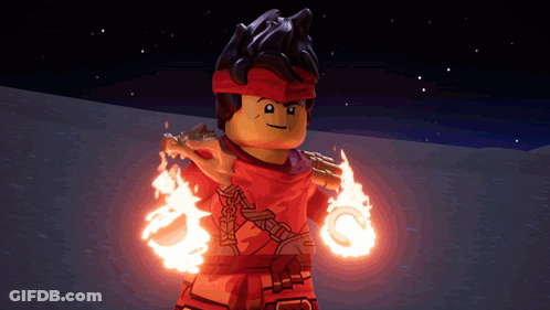 Lego Character With Fire Hands And Arms GIF