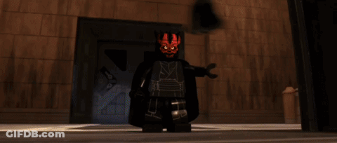 Lego Darth Maul Holding Red Lightsabers GIF