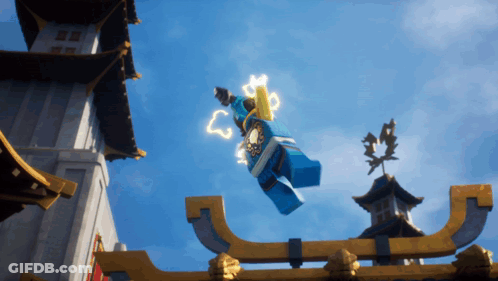 Lego Figure Flying Through Lightning GIF