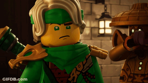 Lego Figure With Green Scarf Around Head GIF