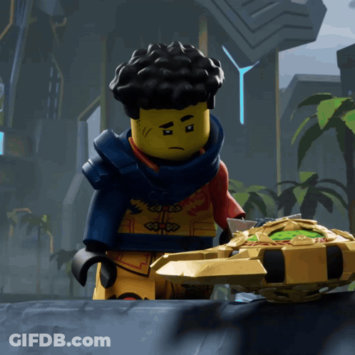 Lego Figure With Sword And Blade GIF