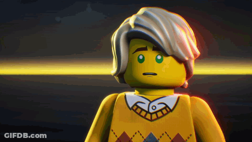 Lego Man In Yellow Sweater And Plaid Shirt GIF