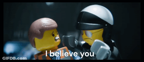 Lego Man Talking To Police Officer Saying I Believe You GIF