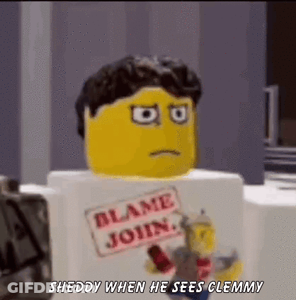 Lego Man Wearing Blame Join Shirt GIF