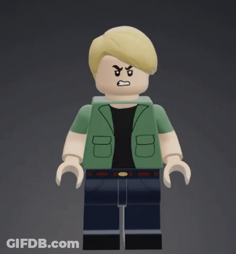 Lego Man With Blonde Hair And Black Shirt Angry GIF