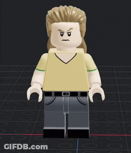 Lego Man With Blonde Hair And Yellow Shirt GIF