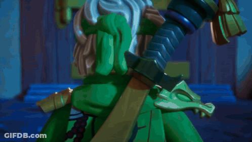 Lego Ninjago Character Standing In Front Of Red Door GIF