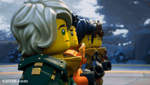 Lego Ninjago Characters Standing In A Row GIF