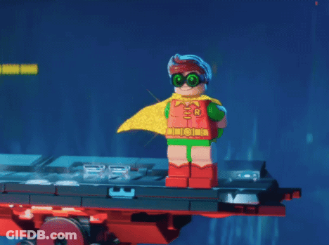 Lego Robin With Yellow Cape And Goggles GIF