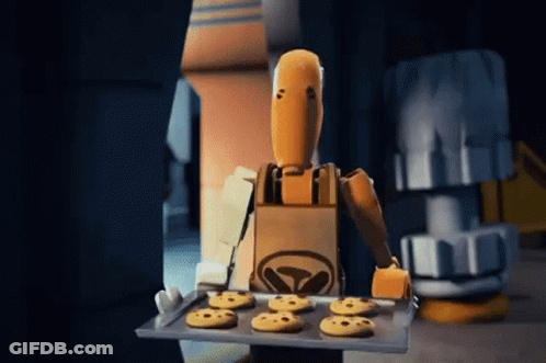 Lego Robot Holding Tray Of Cookies GIF