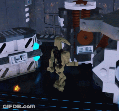 Lego Robot In Room With Sign 'A GIF