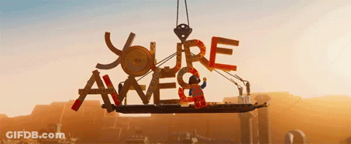 Lego Sign Saying You're Awesome Lifted By Crane GIF