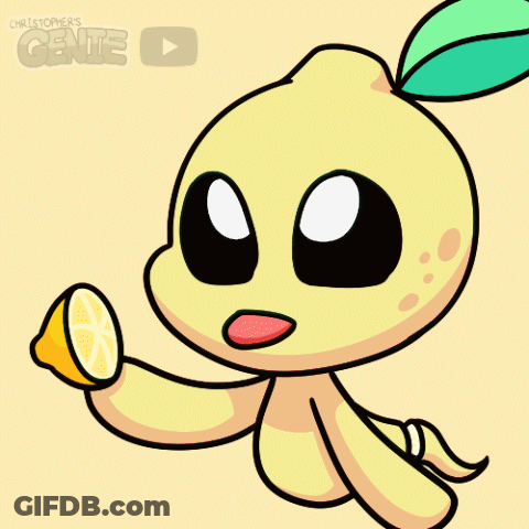 Lemon Holding Slice Of Lemon With Words Christopher's Genie GIF