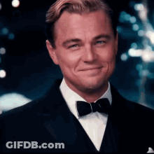 Leonardo DiCaprio In Tuxedo And Bow Tie GIF