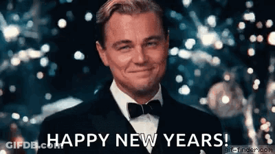 Leonardo DiCaprio In Tuxedo Smiling Happy New Years GIF