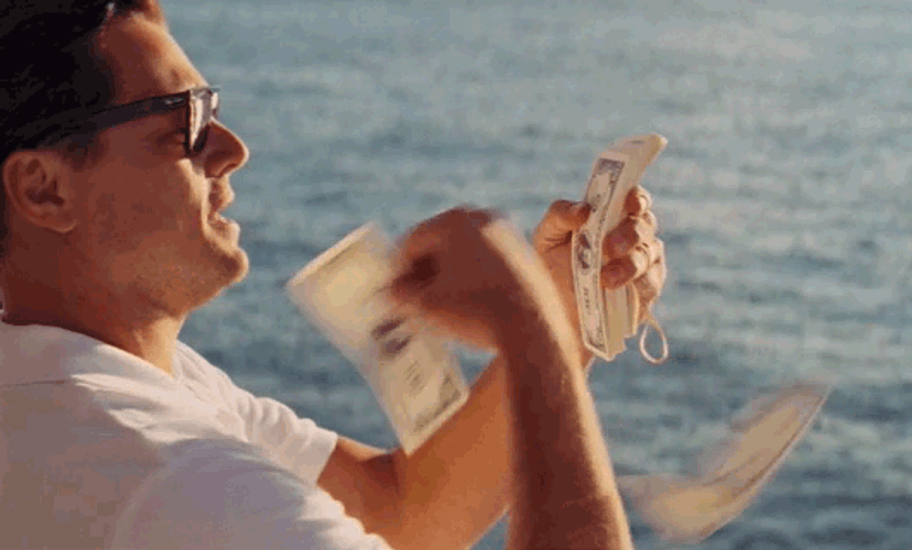 Leonardo DiCaprio Shoving Money Shut Up And Take My Money GIF